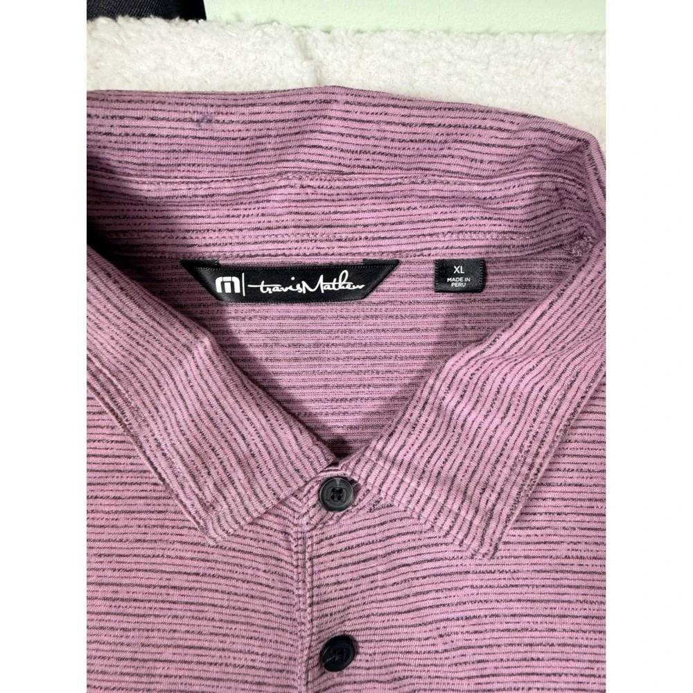 Lot of 2 Travis Mathew Mens XL Polo‎ Shirts Purple Striped Pima Cotton 1MU175